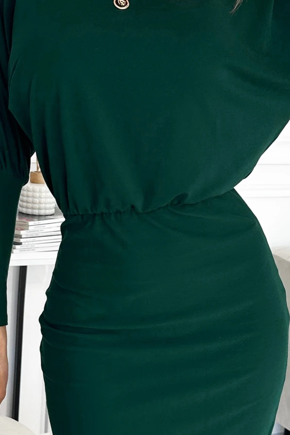 399-2 LARA Dress with cuffs in the sleeves - green