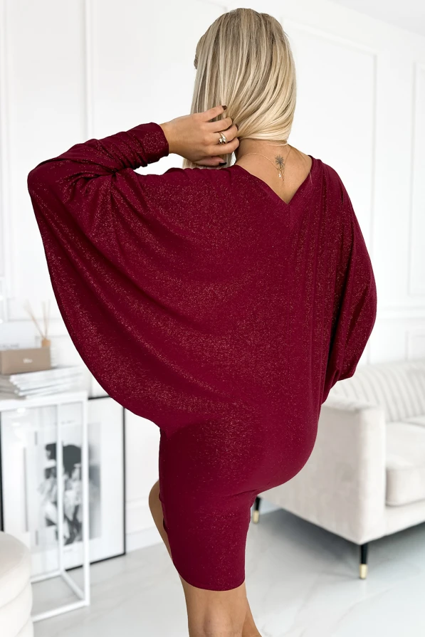 402-4 Bat dress with a neckline - burgundy color with glitter