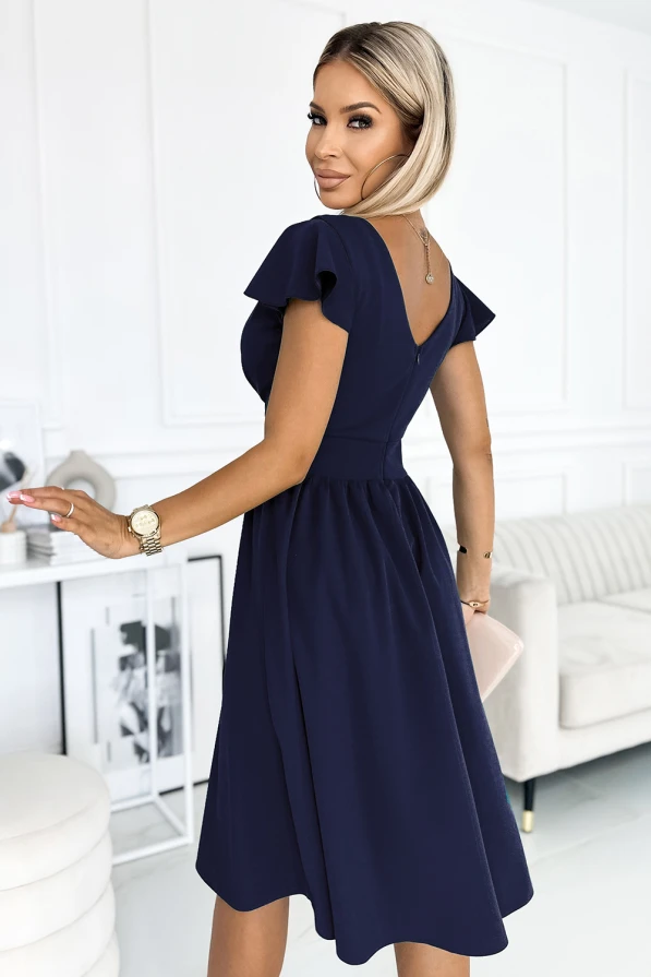 425-3 MATILDE Dress with a neckline and short sleeves - dark blue