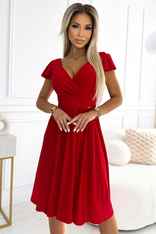 114-16 Flared dress - heart-shaped neckline - Roses - Numoco