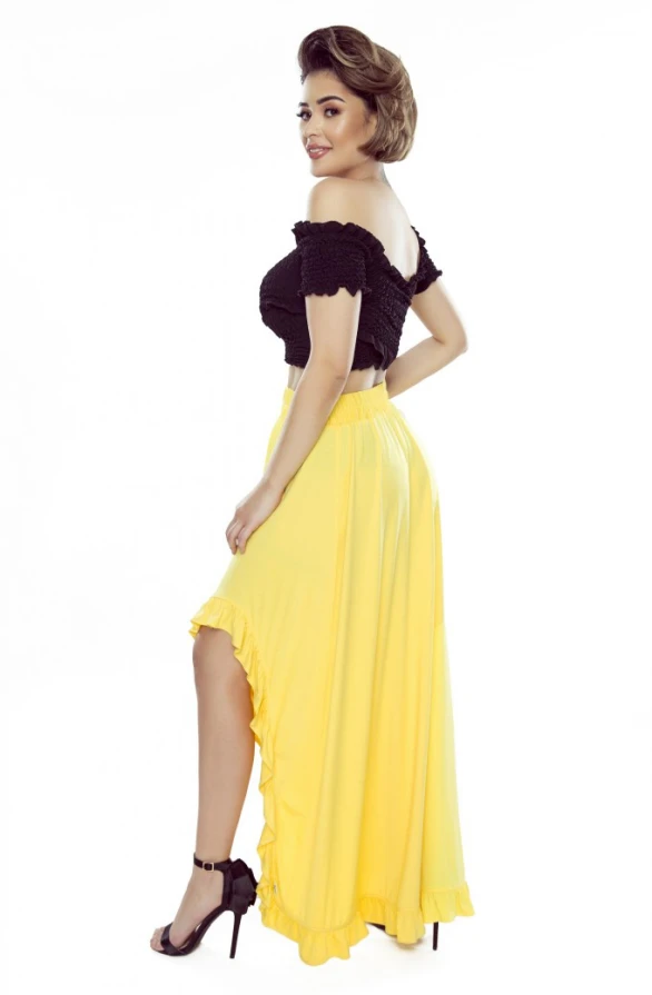 426-1 Asymmetrical maxi skirt with a frill - lemon