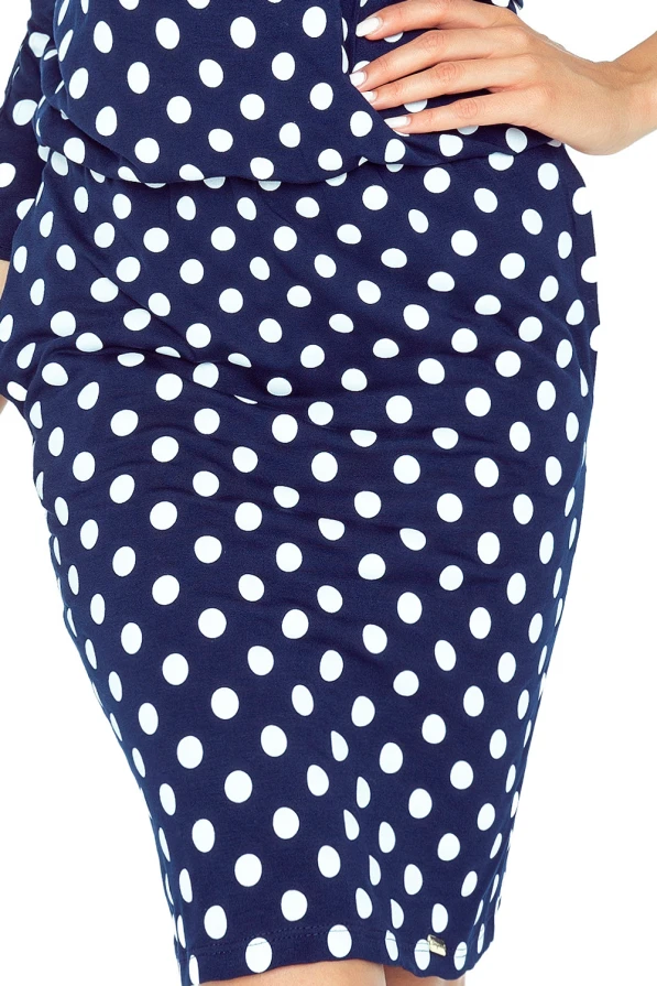 430-1 Sports dress with tied sleeves - navy blue with polka dots