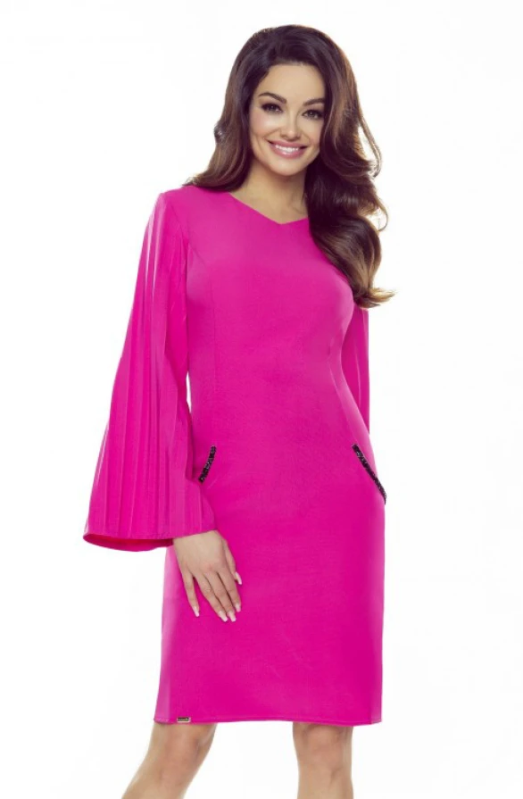438-3 Dress with pleated sleeves and pockets - Fuchsia