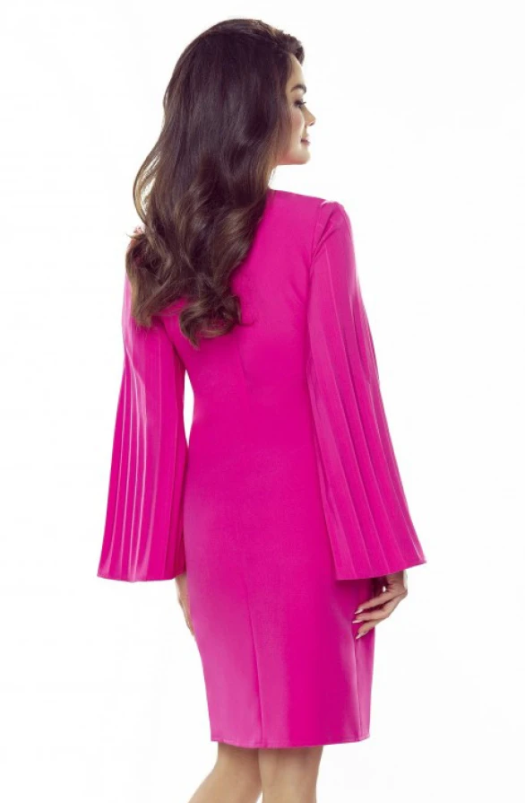 438-3 Dress with pleated sleeves and pockets - Fuchsia