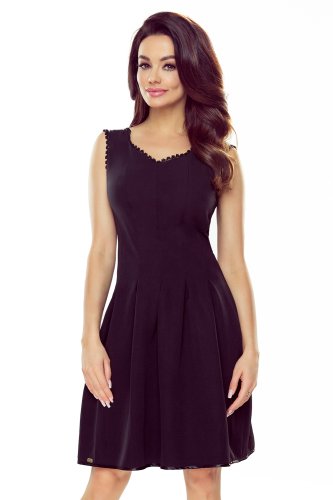 452-2 Flared dress with lace in the neckline - black