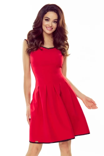 452-4 Flared dress with lace in the neckline - red
