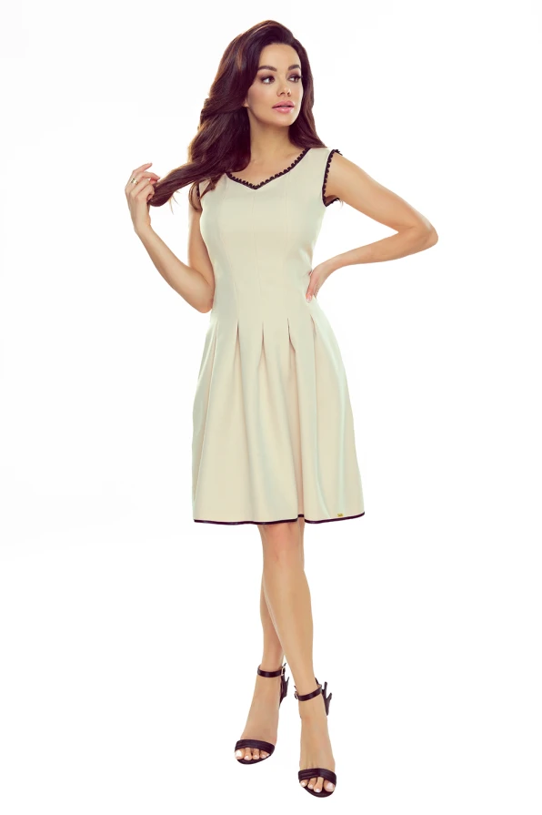 452-5 Flared dress with lace in the neckline - beige