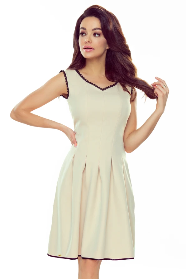 452-5 Flared dress with lace in the neckline - beige