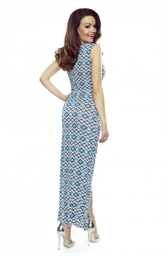 459-2 Maxi dress with an envelope neckline and a leg opening - diamonds