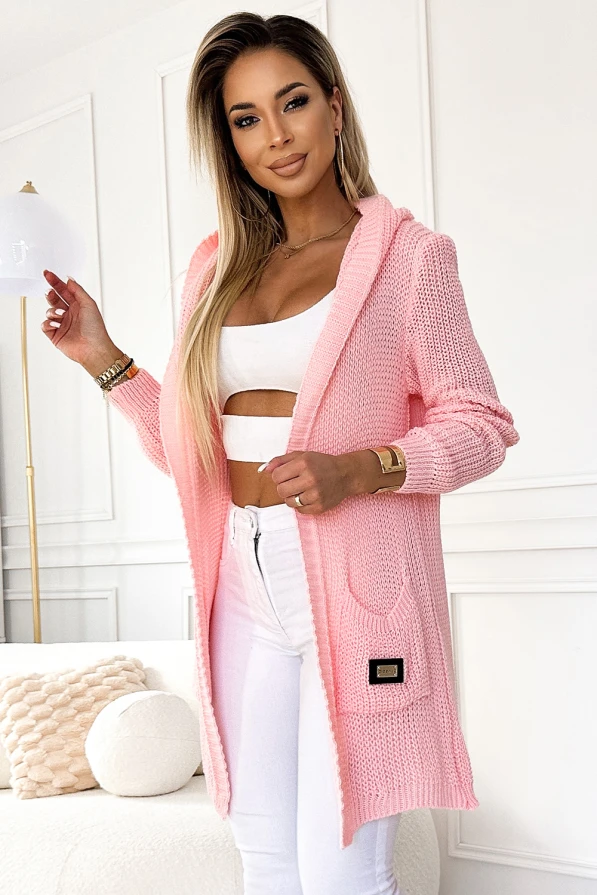 Cardigan - cape with a hood, pockets and a patch - peach color