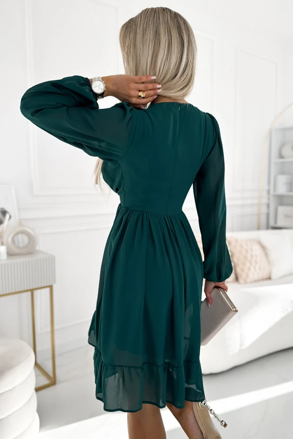 MILA Chiffon midi dress with long sleeves and neckline - green