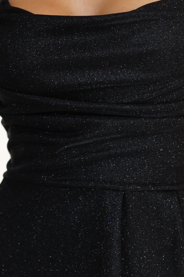 589-1 Long dress with subtle shine and corset lacing at the back - black with glitter