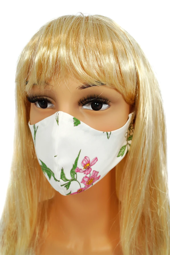 CV012 Reusable decorative masks - White with wild flowers - 100% cotton - 2 pieces