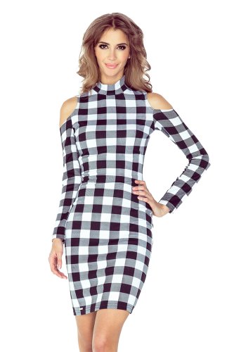 MM 008-2 Dress with turtleneck - long sleeve - black and white